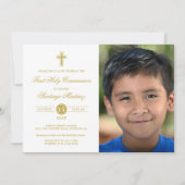 Elegant Gold White First Communion Foto Boy Einladung (Vorderseite)