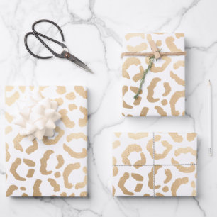 Elegant Gold White Leopard Cheetah Animal Print Geschenkpapier Set