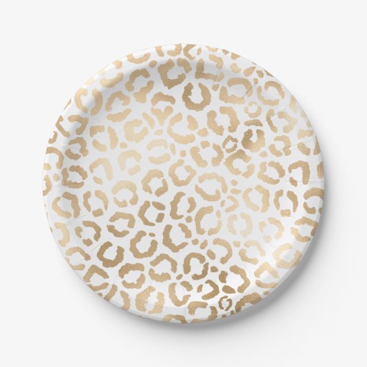 Elegant Gold White Leopard Cheetah Animal Print Pappteller (Vorderseite)
