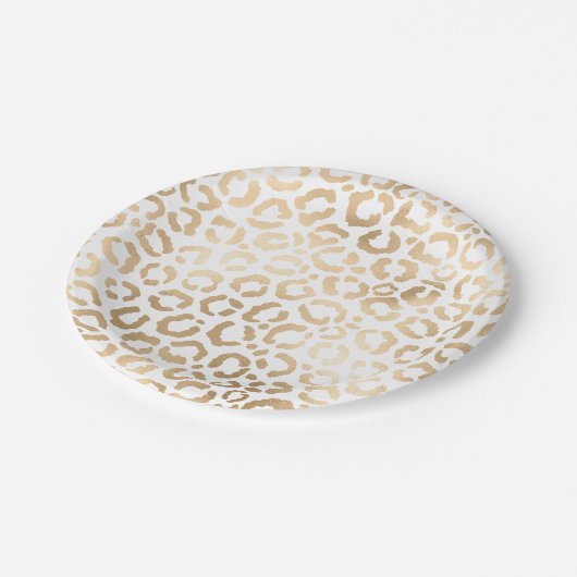 Elegant Gold White Leopard Cheetah Animal Print Pappteller (Schrägansicht)
