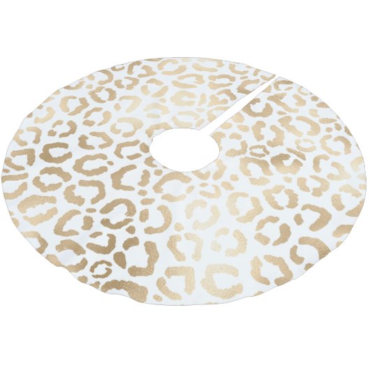 Elegant Gold White Leopard Cheetah Animal Print Polyester Weihnachtsbaumdecke (Schrägansicht)