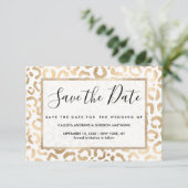Elegant Gold White Leopard Cheetah Animal Print Save The Date (Stehend Vorderseite)