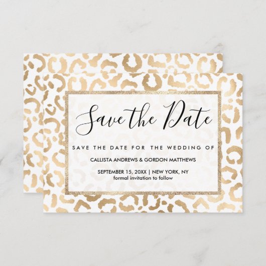Elegant Gold White Leopard Cheetah Animal Print Save The Date (Vorne/Hinten)