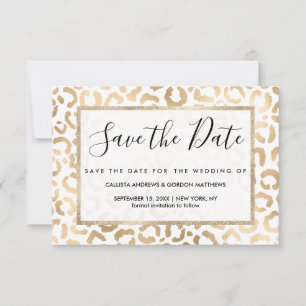 Elegant Gold White Leopard Cheetah Animal Print Save The Date