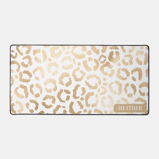 Elegant Gold White Leopard Cheetah Animal Print Schreibtischunterlage (Vorderseite)