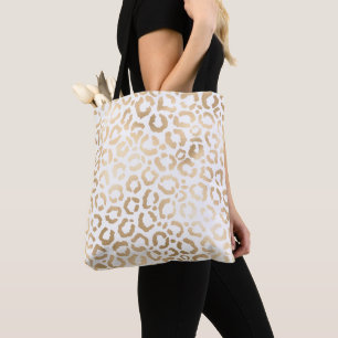 Elegant Gold White Leopard Cheetah Animal Print Tasche