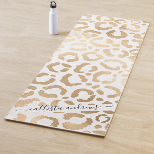 Elegant Gold White Leopard Cheetah Animal Print Yogamatte