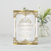 Elegant Gold White Pearl Princess Quinceanera Einladung (Stehend Vorderseite)