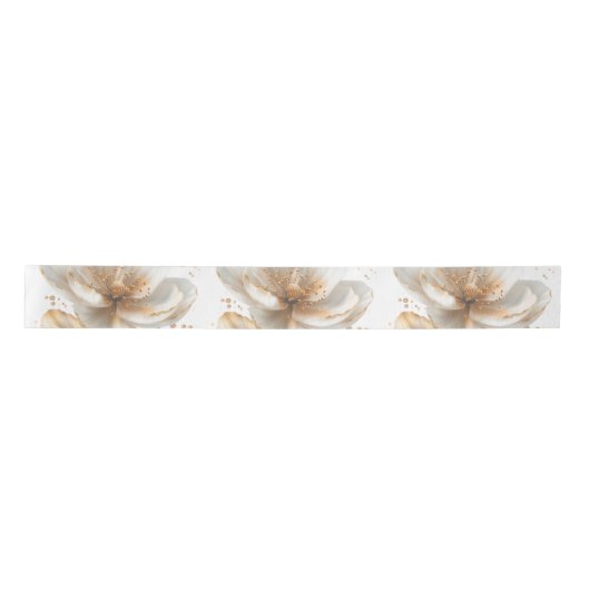Elegant Gold & White Poppy Wedding Satinband (Vorderseite)