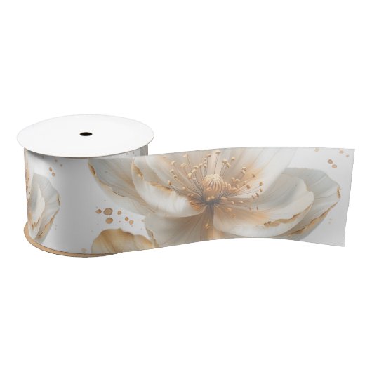 Elegant Gold & White Poppy Wedding  Satinband (Spule)