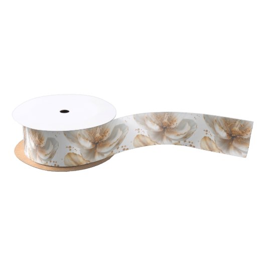 Elegant Gold & White Poppy Wedding Satinband (Spule)