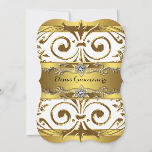 Elegant Gold White Quinceanera Einladung (Vorderseite)