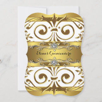 Elegant Gold White Quinceanera Einladung