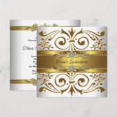 Elegant Gold White Quinceanera Einladung (Vorne/Hinten)