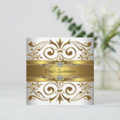 Elegant Gold White Quinceanera Einladung (Stehend Vorderseite)