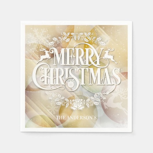 Elegant Gold White Rentier Weihnachten Serviette (Vorderseite)