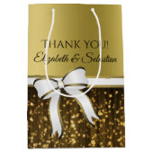 Elegant Gold White Ribbon Wedding Vielen Dank Mittlere Geschenktüte (Vorderseite)