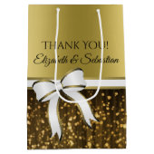 Elegant Gold White Ribbon Wedding Vielen Dank Mittlere Geschenktüte (Rückseite)