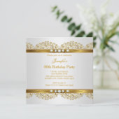 Elegant Gold White Silver Diamond Geburtstag Einladung (Stehend Vorderseite)