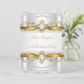 Elegant Gold White Silver Pearl Silk Geburtstag Einladung (Stehend Vorderseite)