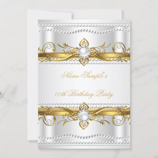 Elegant Gold White Silver Pearl Silk Geburtstag Einladung