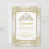 Elegant Gold White Tiara Princess Quinceanera Einladung (Vorderseite)