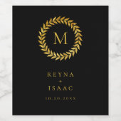 Elegant Gold Wreath Monogram Black Weinetikett (Einzelnes Label)