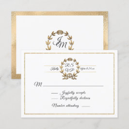 Elegant Gold Wreath White Script Calligraphy UAWG RSVP Karte