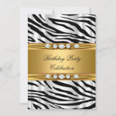 Elegant Gold Zebra Black Silver Diamond Geburtstag Einladung (Rückseite)