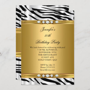 Elegant Gold Zebra Black Silver Diamond Geburtstag Einladung