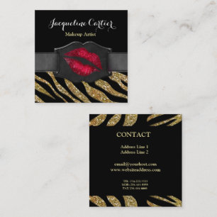 Elegant Gold Zebra Glitzer Kiss Kosmetologe Quadratische Visitenkarte