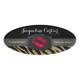 Elegant Gold Zebra Glitzer Kiss Name Tag Namenschild