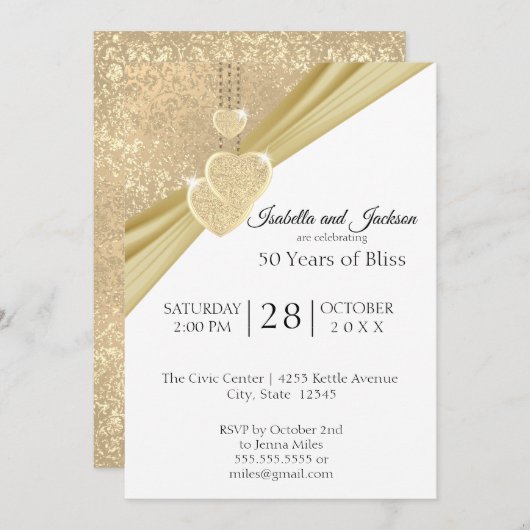 Elegant Golden 50 Jahre alt Einladung (Vorne/Hinten)