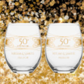 Elegant Golden 50-jähriges Personalisiertes Gesche Weinglas Ohne Stiel