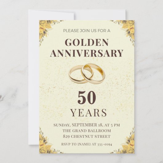 Elegant Golden 50th Wedding Anniversary Invitation Einladung (Vorderseite)