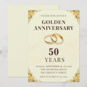Elegant Golden 50th Wedding Anniversary Invitation Einladung (Vorne/Hinten)