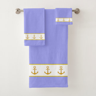Elegant, Golden Anchors on White & Light Blue Badhandtuch Set