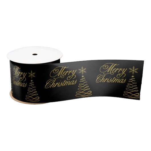 Elegant Golden and Black Merry Christmas Satinband (Spule)