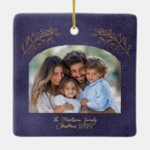 Elegant Golden Branches Arch Photo Blue Keramikornament (Rückseite)