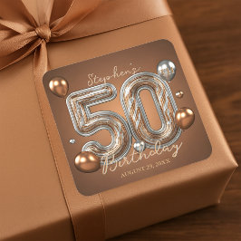 Elegant Golden Bronze Silver 50th Birthday Quadratischer Aufkleber