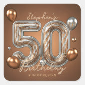 Elegant Golden Bronze Silver 50th Birthday Quadratischer Aufkleber (Vorderseite)