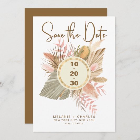 Elegant Golden Brown Pampas Grass Boho Foliage Save The Date (Vorne/Hinten)