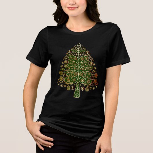 Elegant Golden Christmas Tree Tri-Blend Shirt (Vorderseite)