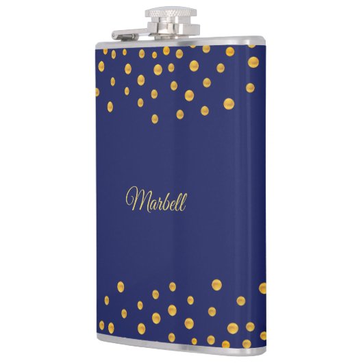 Elegant Golden Confetti auf Navy Blue Flachmann (Links)