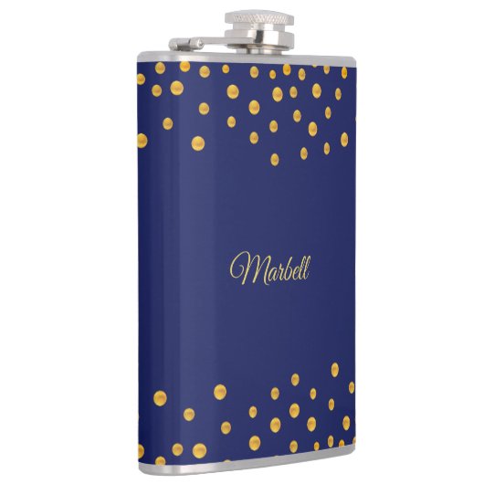 Elegant Golden Confetti auf Navy Blue Flachmann (Rechts)
