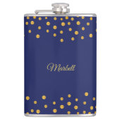 Elegant Golden Confetti auf Navy Blue Flachmann (Vorderseite)