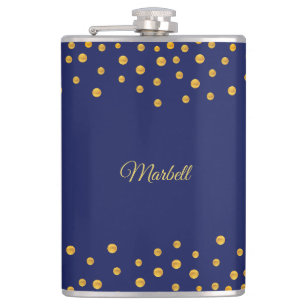 Elegant Golden Confetti auf Navy Blue Flachmann
