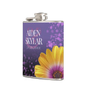 Elegant Golden Daisies mit Lila Glitzer Hochzeit Flachmann (Links)