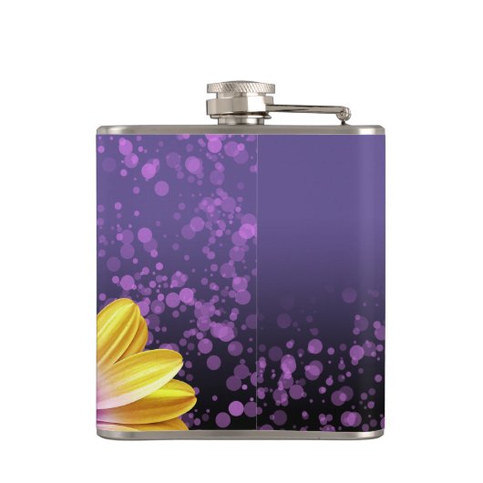 Elegant Golden Daisies mit Lila Glitzer Hochzeit Flachmann (Rückseite)