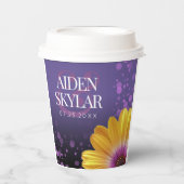 Elegant Golden Daisies mit Lila Glitzer Hochzeit Pappbecher (Vorderseite)